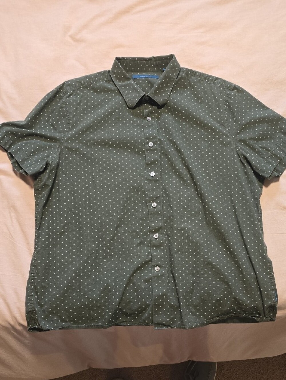 Perry Ellis Dark Green Short-Sleeve Button-Down Shirt